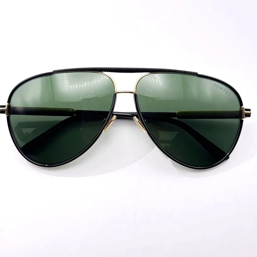 Tom Ford Sunglasses Rupert-02 TF1340 01N Black Aviator Frame Green Lens 63mm New
